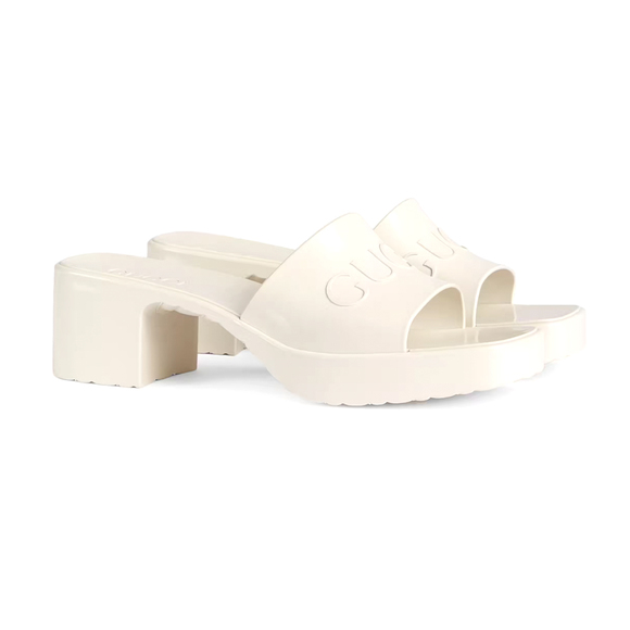 GUCCI Shoes - Gucci Women's Rubber Logo Block Slide Sandals White